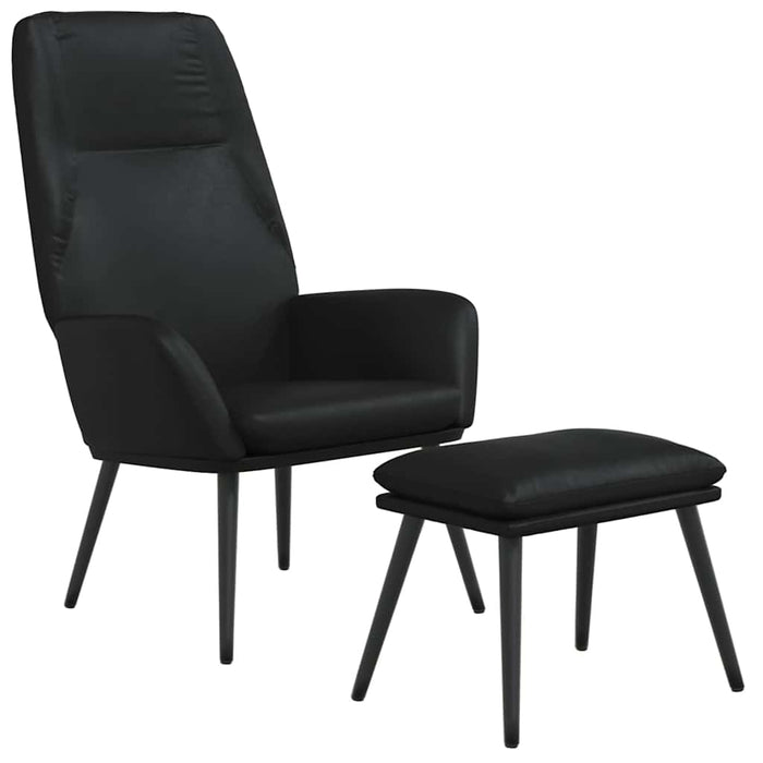 Scaun de relaxare cu taburet, negru lucios, piele artificială WALTI