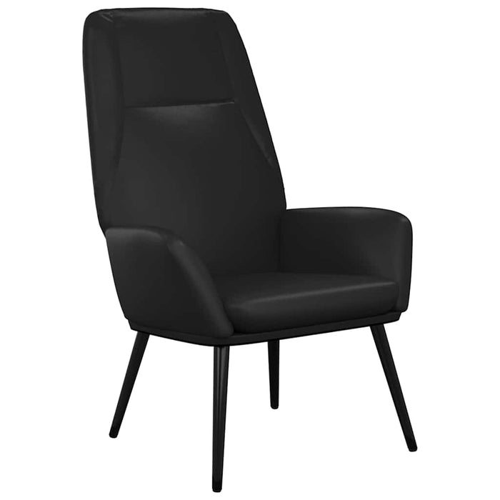 Scaun de relaxare cu taburet, negru lucios, piele artificială WALTI