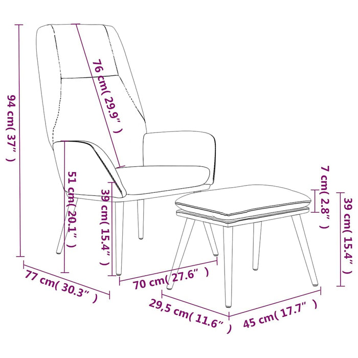 Scaun de relaxare cu taburet, negru lucios, piele artificială WALTI