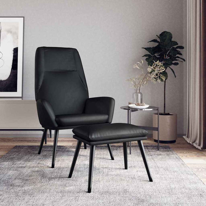 Scaun de relaxare cu taburet, negru lucios, piele artificială WALTI