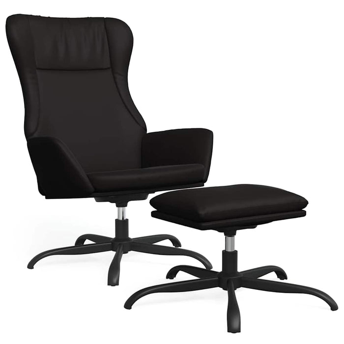 Scaun de relaxare cu taburet, negru lucios, piele ecologică WALTI