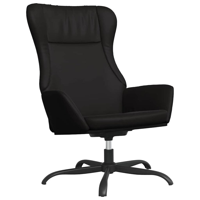 Scaun de relaxare cu taburet, negru lucios, piele ecologică WALTI