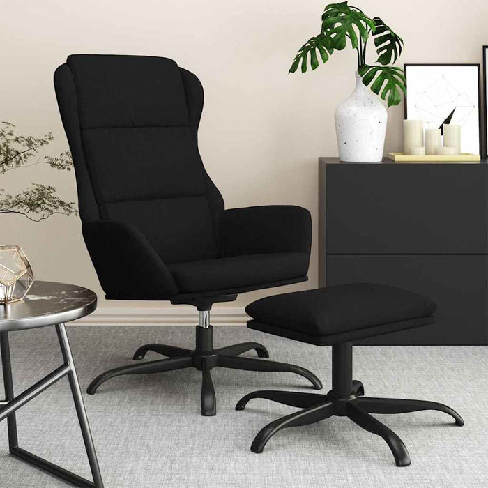 Scaun de relaxare cu taburet, negru, microfibră WALTI