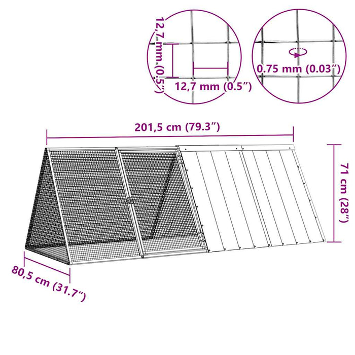 Cușcă pentru iepuri antracit 201,5x80,5x71 cm oțel galvanizat - WALTI WALTI
