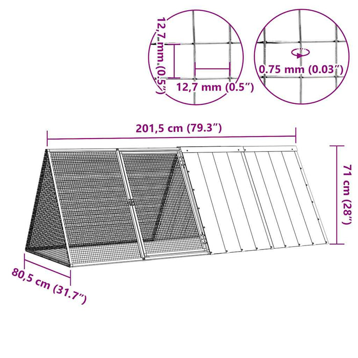 Cușcă pentru iepuri, gri, 201,5x80,5x71 cm, oțel galvanizat - WALTI WALTI
