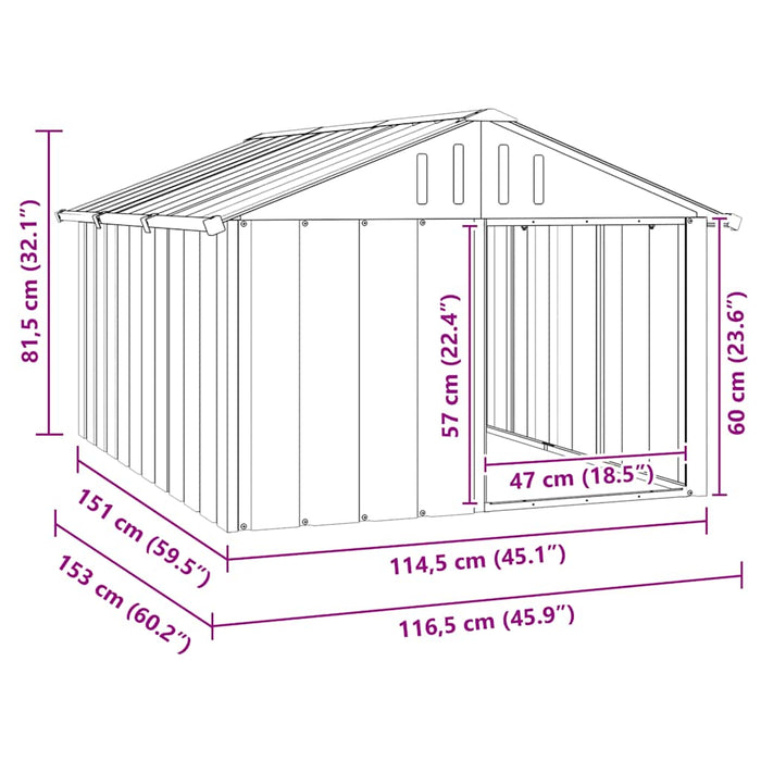 Casă pentru câini antracit 116,5x153x81,5 cm oțel galvanizat - WALTI WALTI