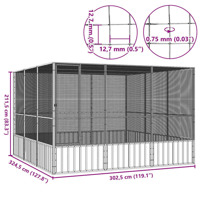 Colivie păsări antracit 302,5x324,5x211,5 cm cm oțel galvanizat - WALTI WALTI
