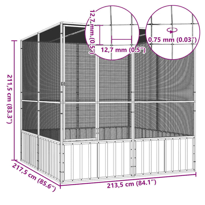 Colivie pentru păsări gri 213,5x217,5x211,5 cm oțel galvanizat - WALTI WALTI