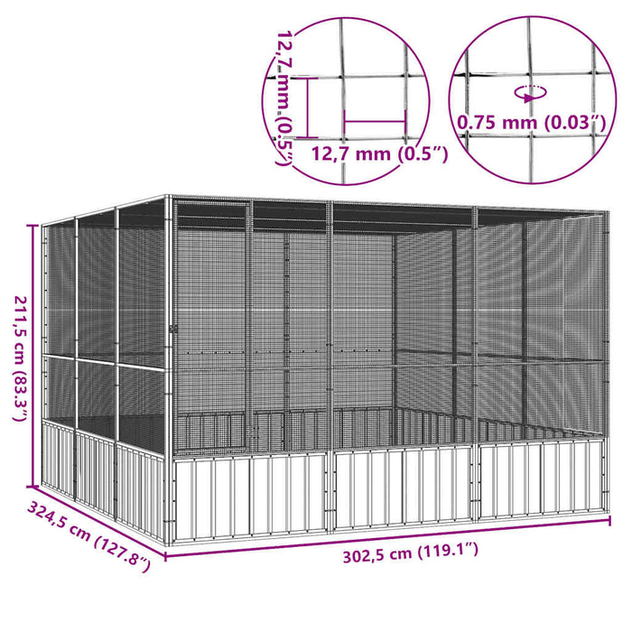 Colivie pentru păsări gri 302,5x324,5x211,5 cm oțel galvanizat - WALTI WALTI