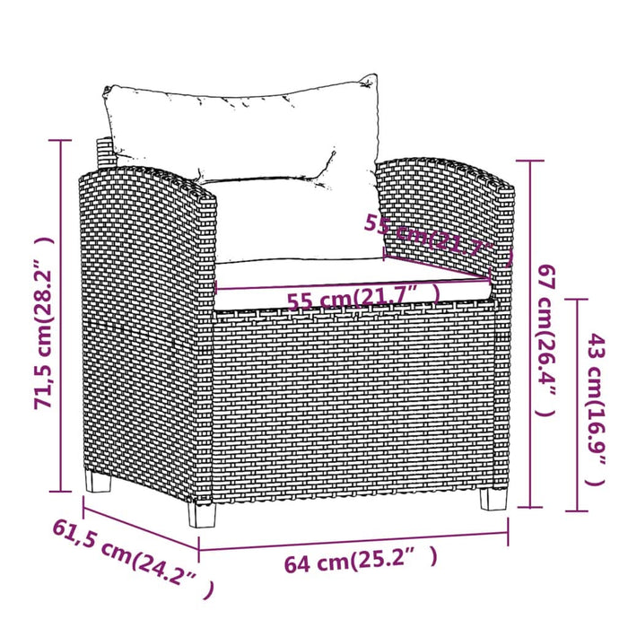 Set mobilier de grădină cu perne, 3 piese, gri, poliratan - WALTI WALTI