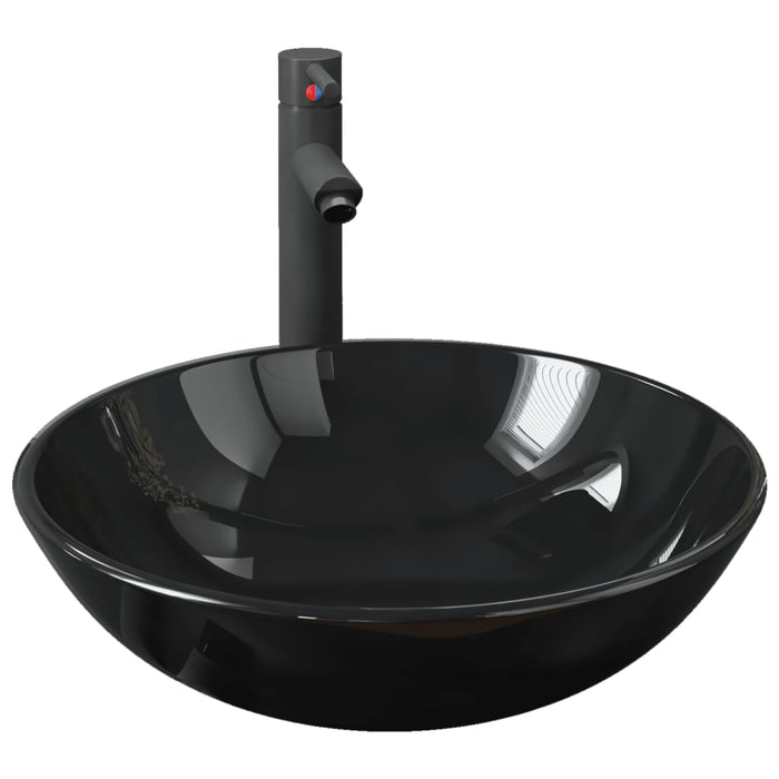 Chiuvetă baie, robinet&scurgere tip push, negru, sticlă călită - WALTI WALTI