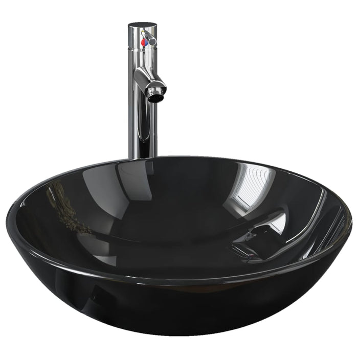 Chiuvetă baie, robinet&scurgere tip push, negru, sticlă călită - WALTI WALTI