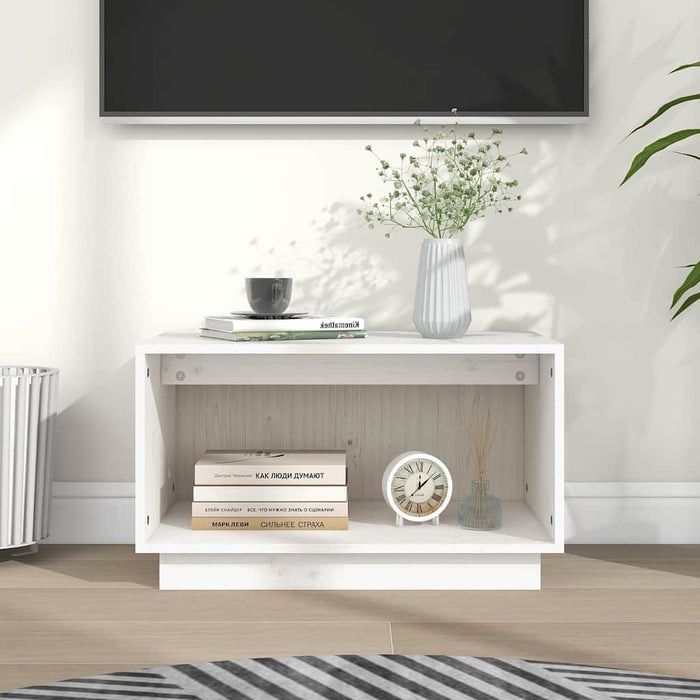 Comodă TV, alb, 60x35x35 cm, lemn masiv de pin WALTI