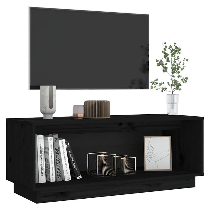 Comodă TV, negru, 90x35x35 cm, lemn masiv de pin WALTI