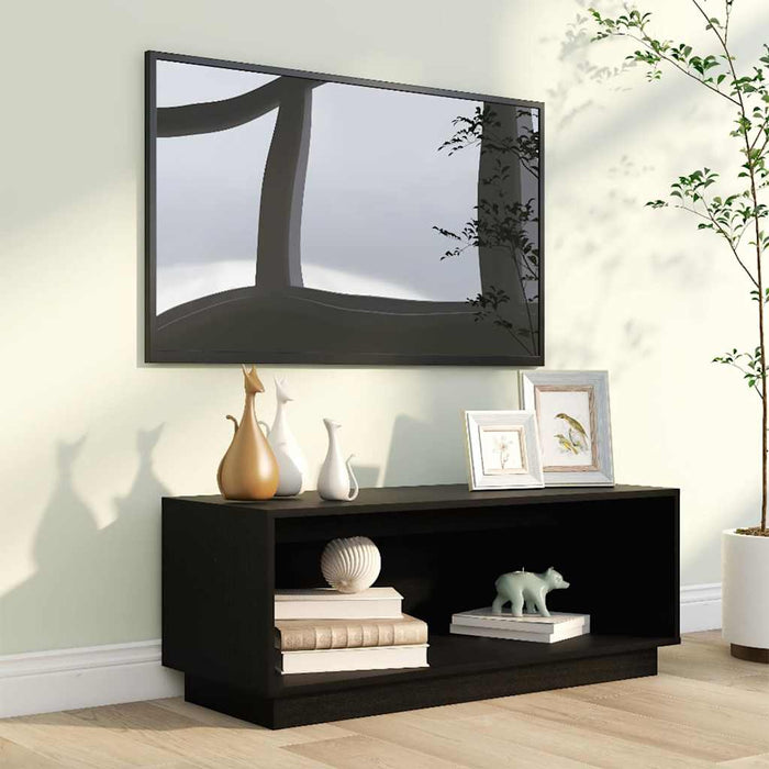 Comodă TV, negru, 90x35x35 cm, lemn masiv de pin WALTI