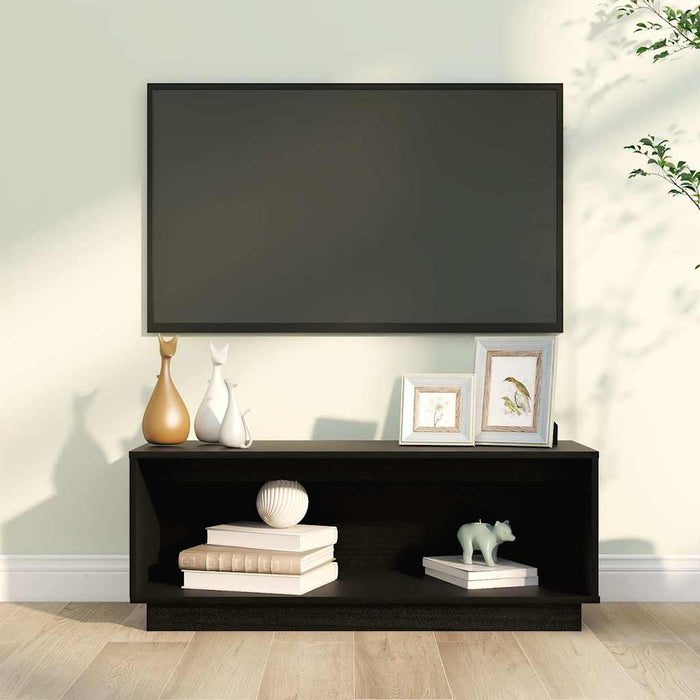 Comodă TV, negru, 90x35x35 cm, lemn masiv de pin WALTI