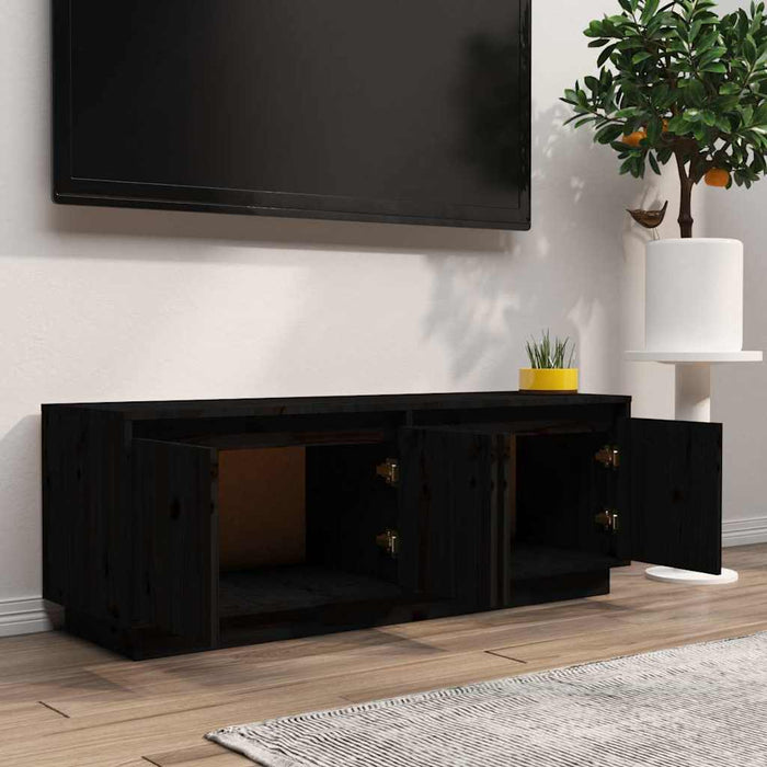 Comodă TV, negru, 110x34x40 cm, lemn masiv de pin WALTI