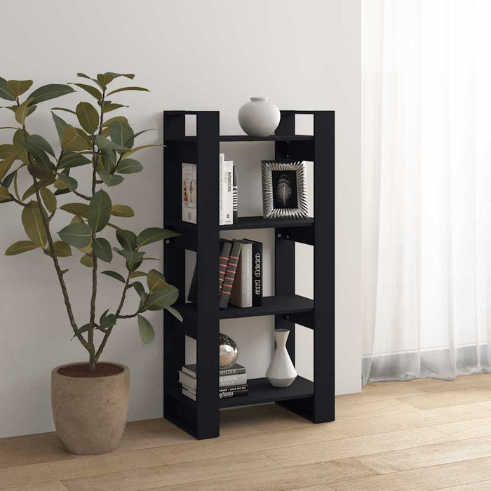 Bibliotecă/Separator cameră,negru, 60x35x125 cm, lemn masiv pin - WALTI WALTI