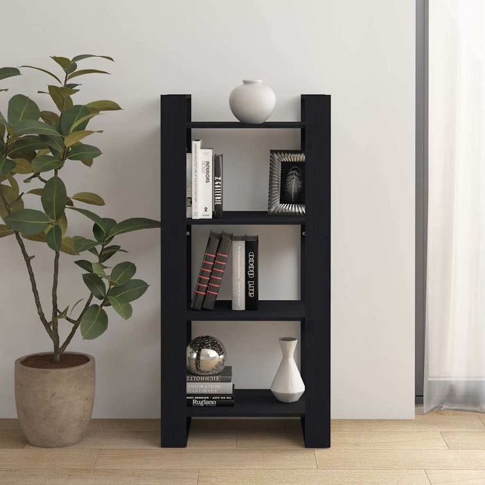 Bibliotecă/Separator cameră,negru, 60x35x125 cm, lemn masiv pin - WALTI WALTI