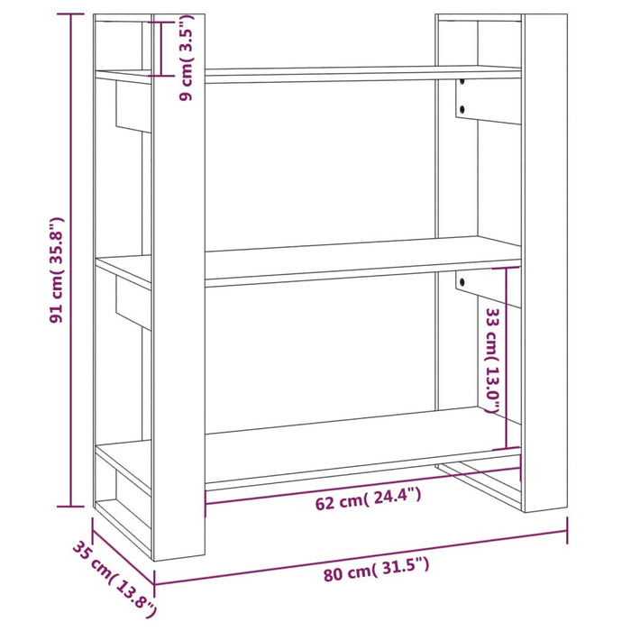 Bibliotecă/Separator cameră, alb, 80x35x91 cm, lemn masiv pin - WALTI WALTI