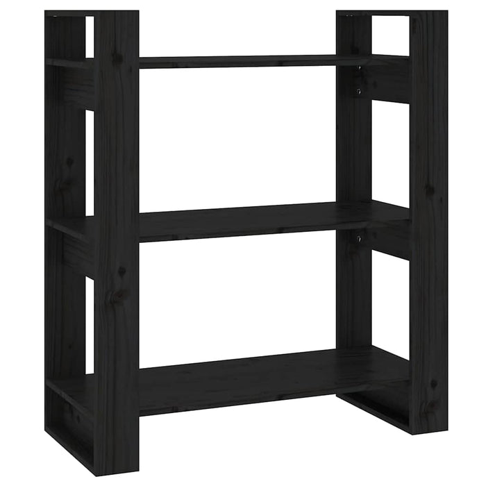Bibliotecă/Separator cameră, negru, 80x35x91 cm, lemn masiv pin WALTI