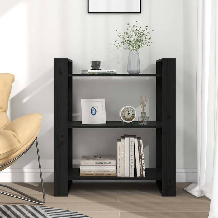 Bibliotecă/Separator cameră, negru, 80x35x91 cm, lemn masiv pin WALTI