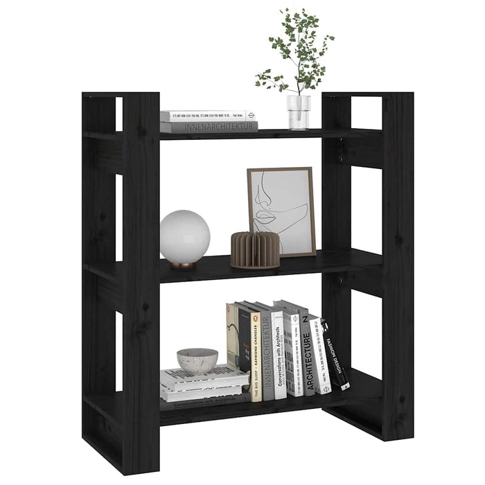 Bibliotecă/Separator cameră, negru, 80x35x91 cm, lemn masiv pin WALTI