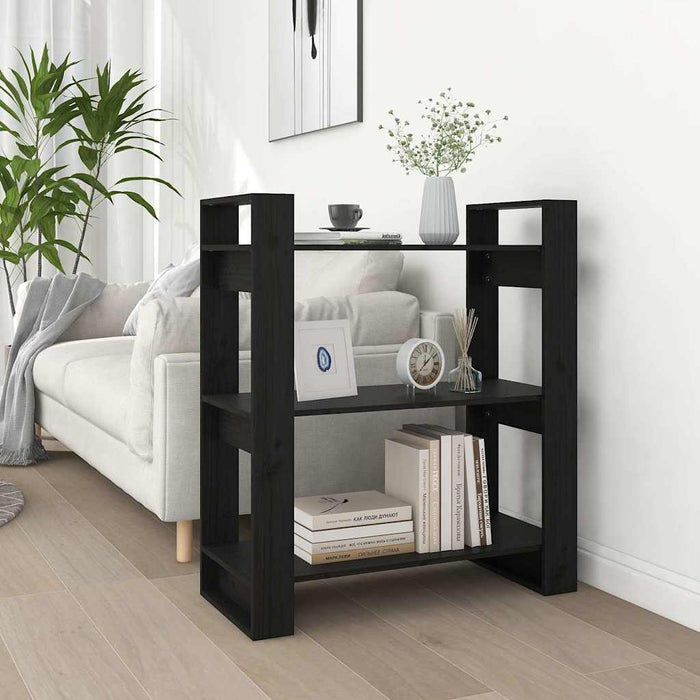 Bibliotecă/Separator cameră, negru, 80x35x91 cm, lemn masiv pin WALTI