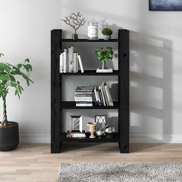 Bibliotecă/Separator cameră negru 80x35x125 cm lemn masiv pin - WALTI WALTI