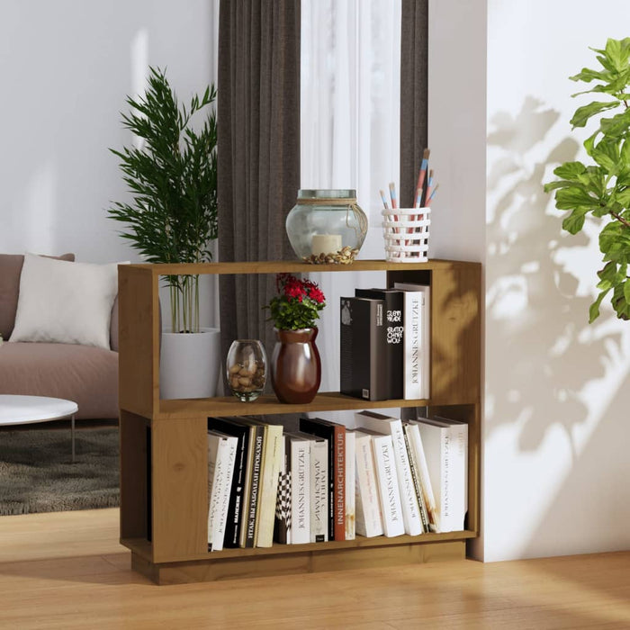 Bibliotecă/Separator cameră, maro miere, 80x25x70 cm lemn masiv WALTI