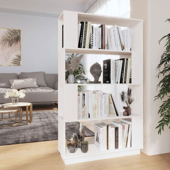 Bibliotecă/Separator cameră, alb, 80x25x132 cm lemn masiv pin - WALTI WALTI