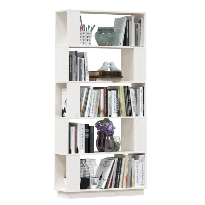 Bibliotecă/Separator cameră, alb, 80x25x132 cm lemn masiv pin - WALTI WALTI