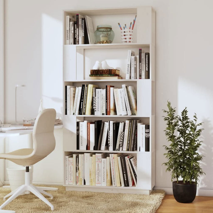 Bibliotecă/Separator cameră, alb, 80x25x132 cm lemn masiv pin - WALTI WALTI