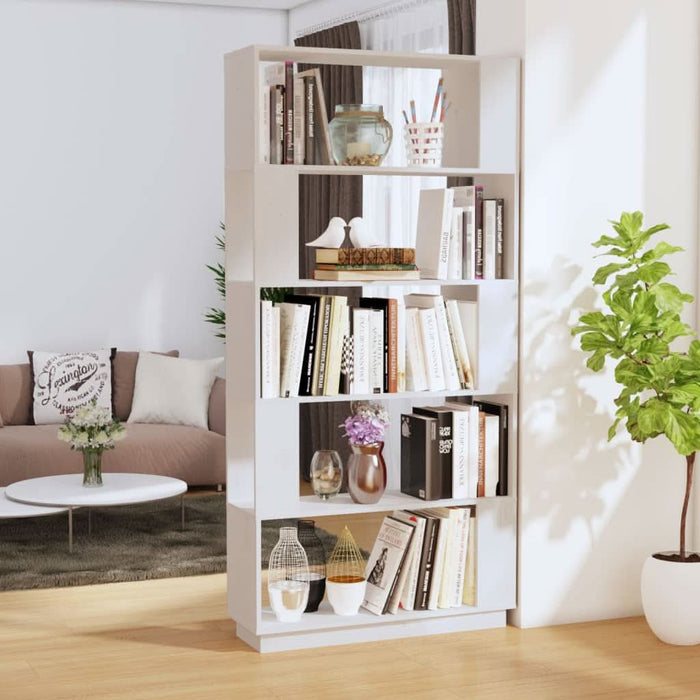 Bibliotecă/Separator cameră, alb, 80x25x132 cm lemn masiv pin - WALTI WALTI
