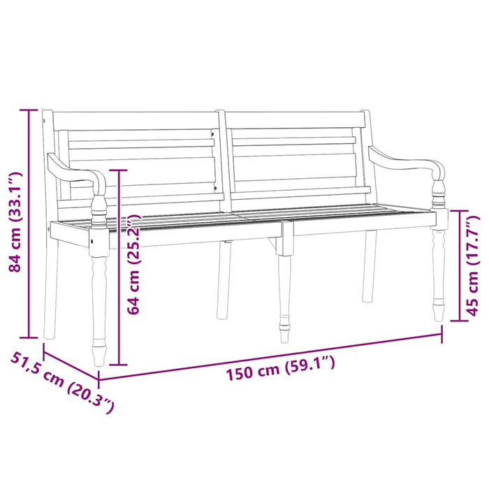 Bancă Batavia, 150 cm, lemn masiv de tec - WALTI WALTI