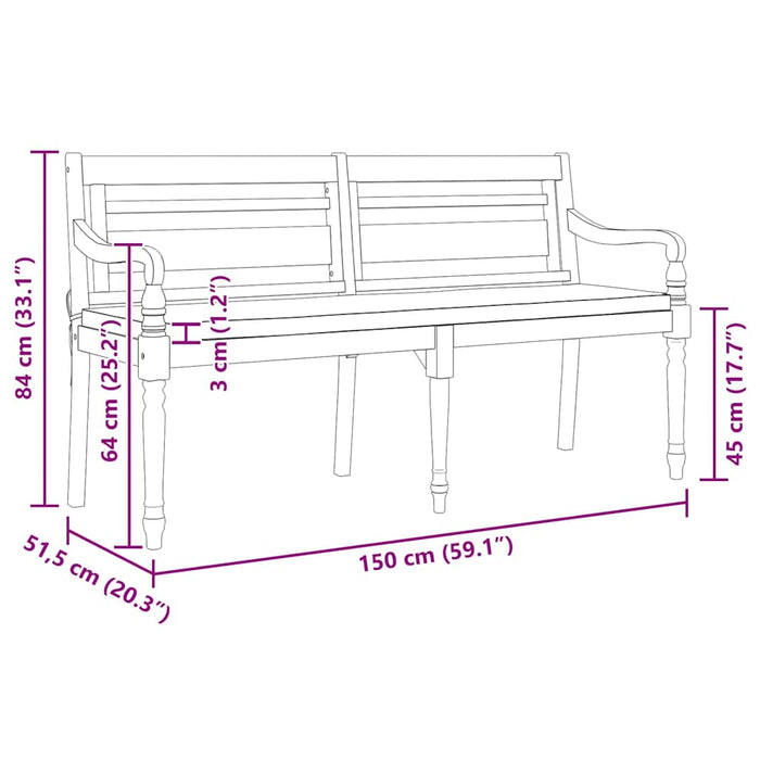 Bancă Batavia cu pernă roșie, 150 cm, lemn masiv de tec - WALTI WALTI