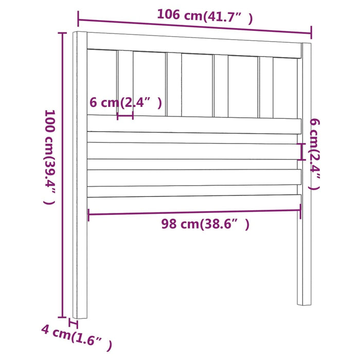 Tăblie de pat, gri, 106x4x100 cm, lemn masiv de pin - WALTI WALTI