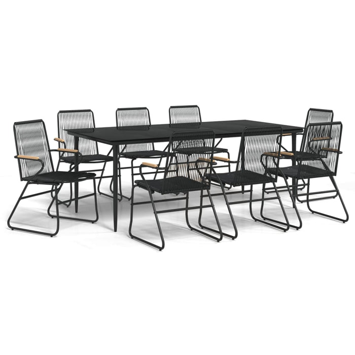 Set cu masă pentru grădină, 9 piese, negru, ratan PVC WALTI
