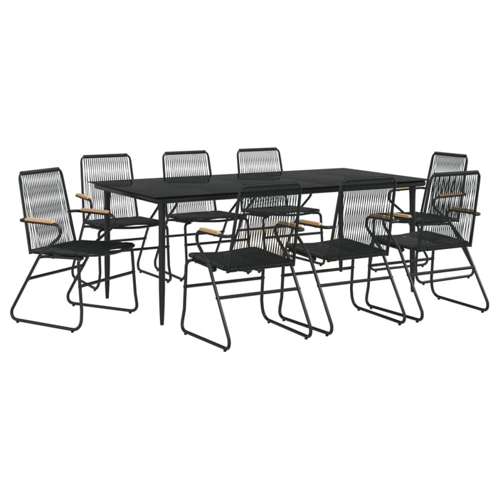 Set cu masă pentru grădină, 9 piese, negru, ratan PVC WALTI