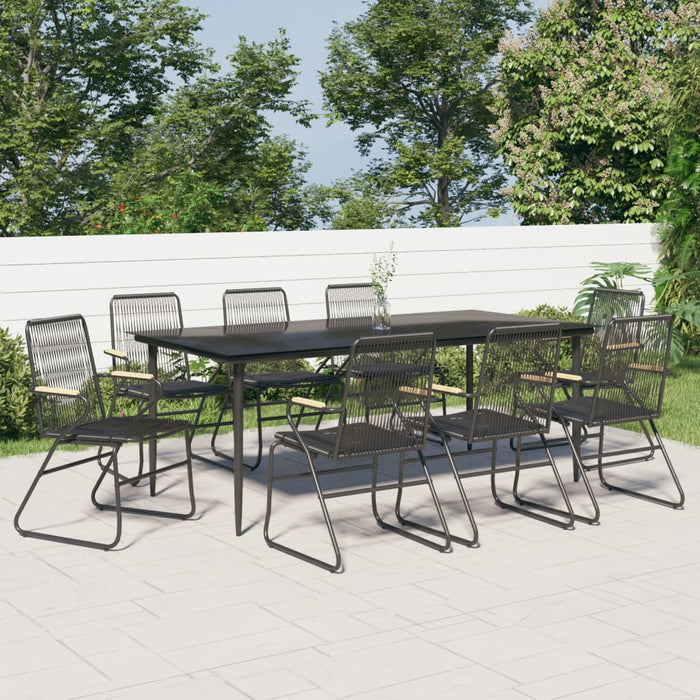 Set cu masă pentru grădină, 9 piese, negru, ratan PVC WALTI