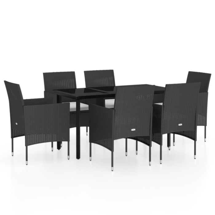 Set de masă pentru grădină, 7 piese, cu perne, negru WALTI