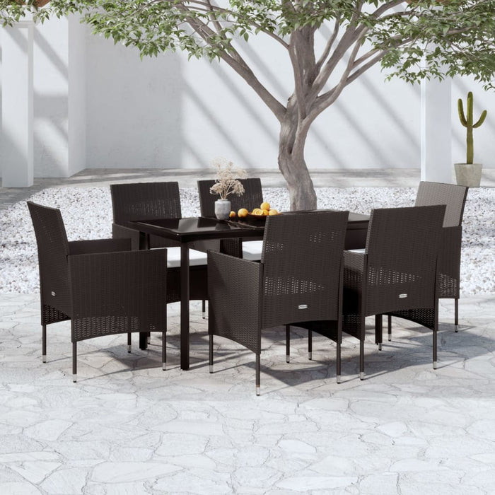 Set de masă pentru grădină, 7 piese, cu perne, negru WALTI