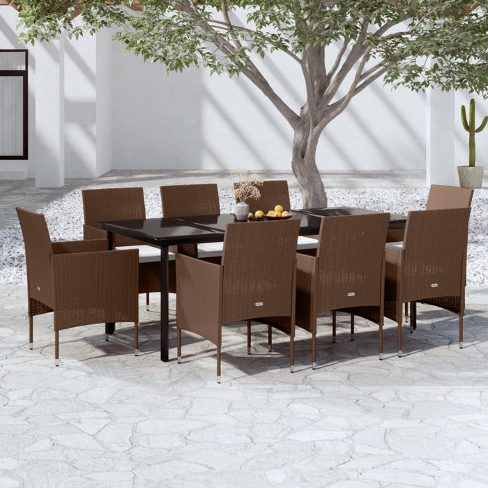 Set mobilier de grădină cu perne, 9 piese, maro și negru WALTI