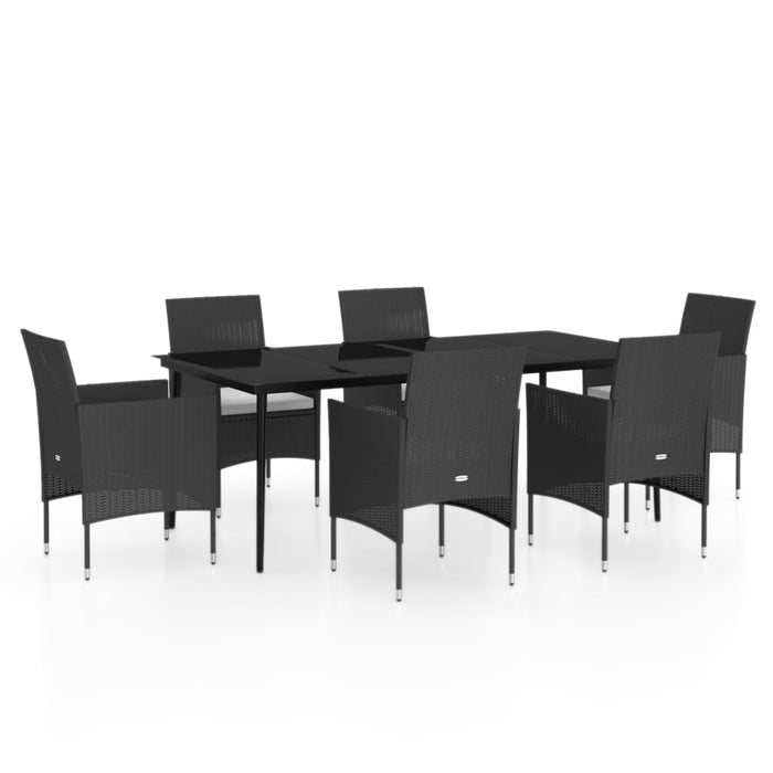 Set de masă pentru grădină, 7 piese, cu perne, negru WALTI