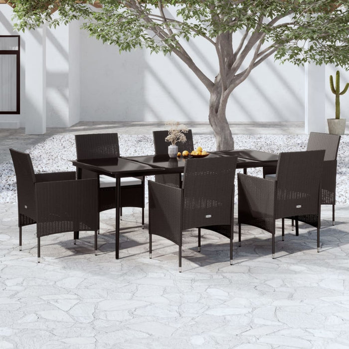 Set de masă pentru grădină, 7 piese, cu perne, negru WALTI