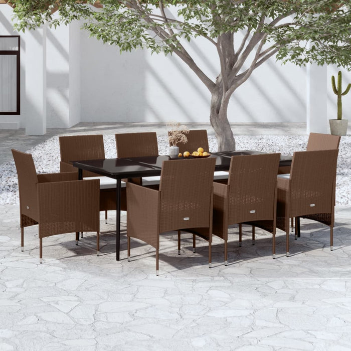 Set mobilier de grădină cu perne, 9 piese, maro și negru WALTI
