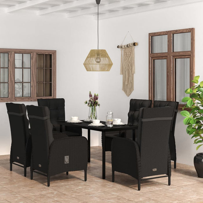 Set de masă pentru grădină, 7 piese, cu perne, negru - WALTI WALTI