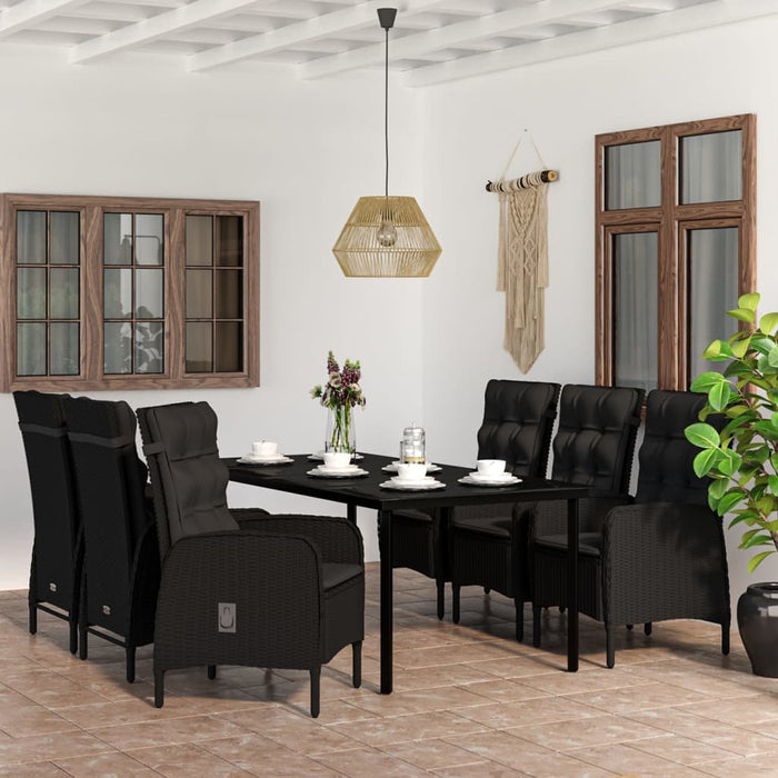 Set de masă pentru grădină, 7 piese, cu perne, negru - WALTI WALTI