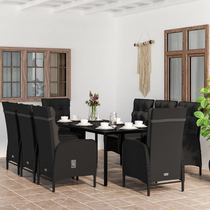 Set mobilier de grădină cu perne, 9 piese, negru WALTI