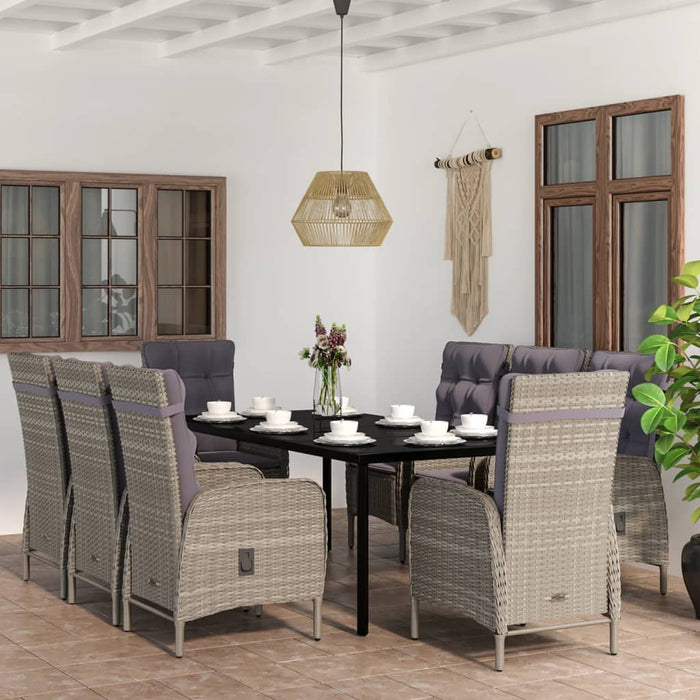 Set mobilier de grădină cu perne, 9 piese, gri și negru WALTI